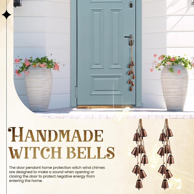 Ausicfen 2 Pack Witch Bells for Door Knob Protection Outdoor Bells Hanging Bells for Door knob Witches Bells Magic Wind Chimes for Home Protection Witch Bells Kit(Rustic Red) - Image 2